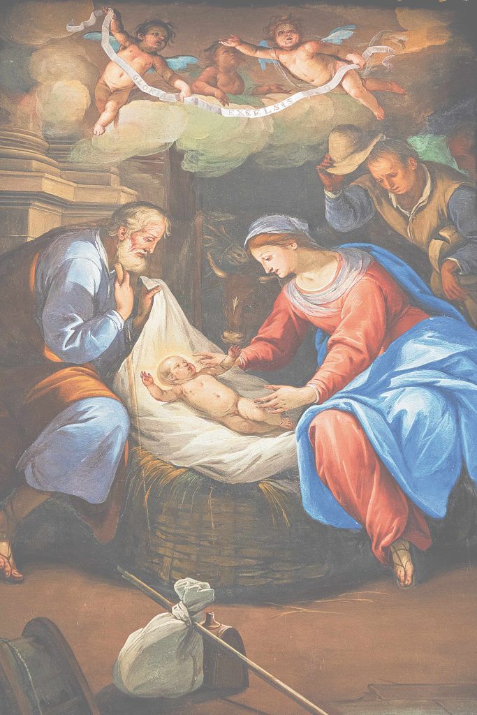 L’affresco della Natività posta al centro del coro. L’immagine ci permette di cogliere da vicino molti dettagli come ad esempio il colore vivido delle vesti (© Didier Ruef)
