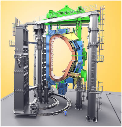Rendering di uno degli elementi in acciaio che costituiscono il contenitore sottovuoto del plasma, alto come una casa di sei piani e pesante 800 tonnellate. (iter.org)