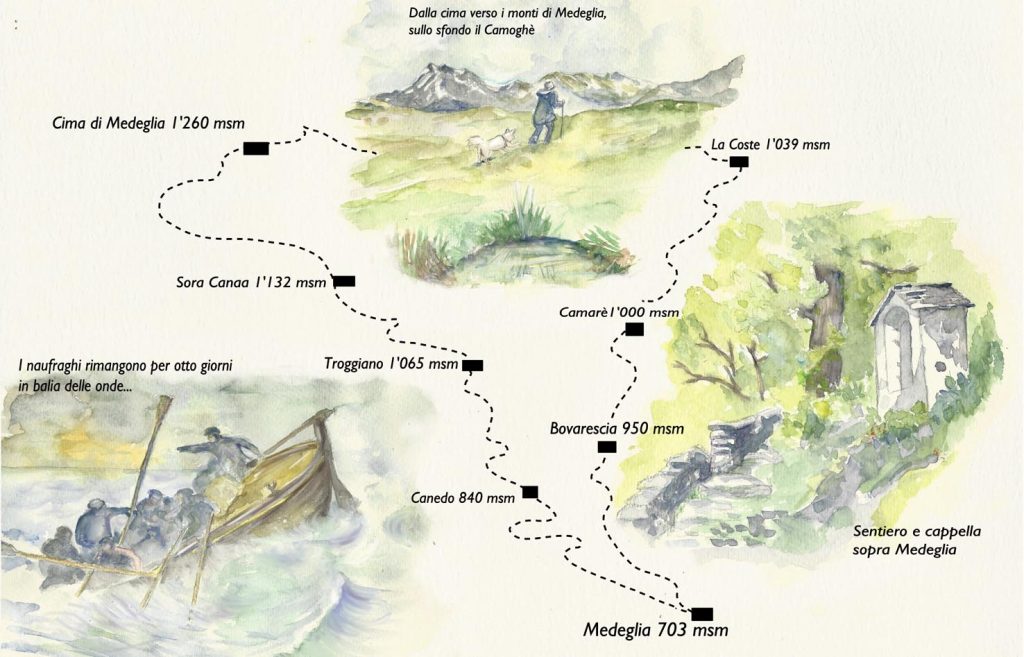 Disegno dell’itinerario verso la Cima di Medeglia
