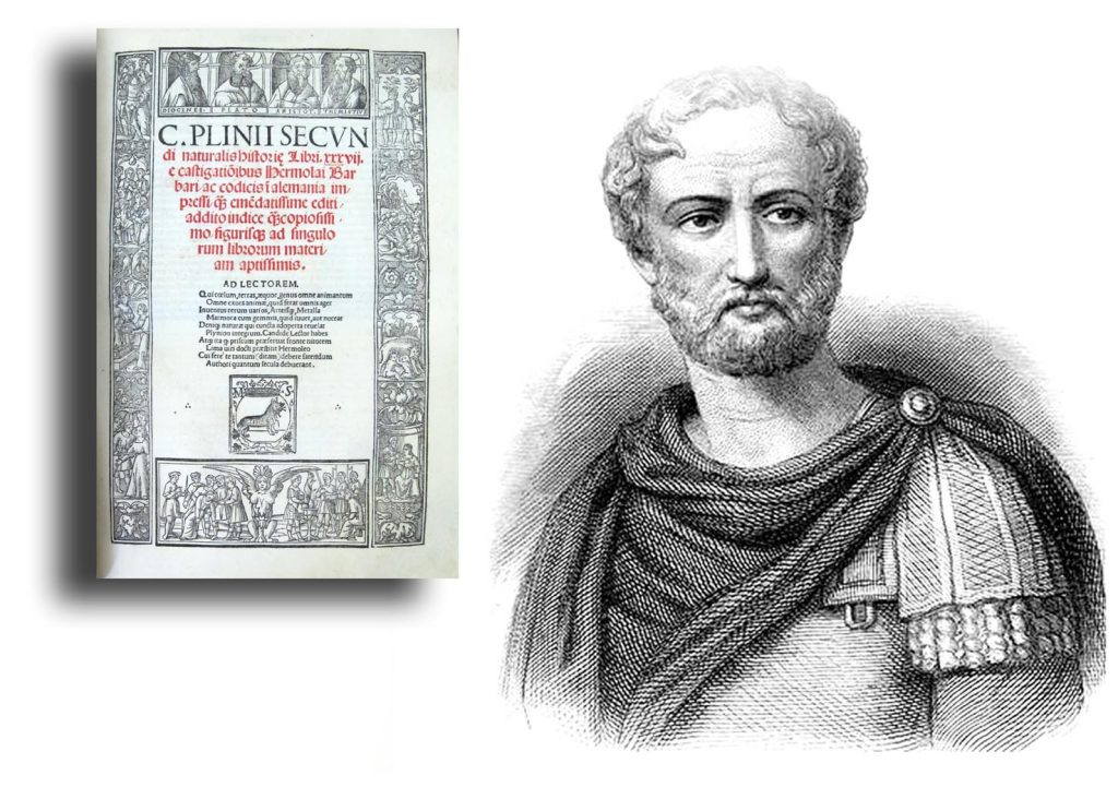 Plinio il Vecchio e il frontespizio della sua opera.