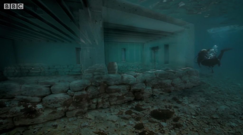 Ricostruzione in 3D di una casa di Pavlopetri nel documentario della BBC (BBC)