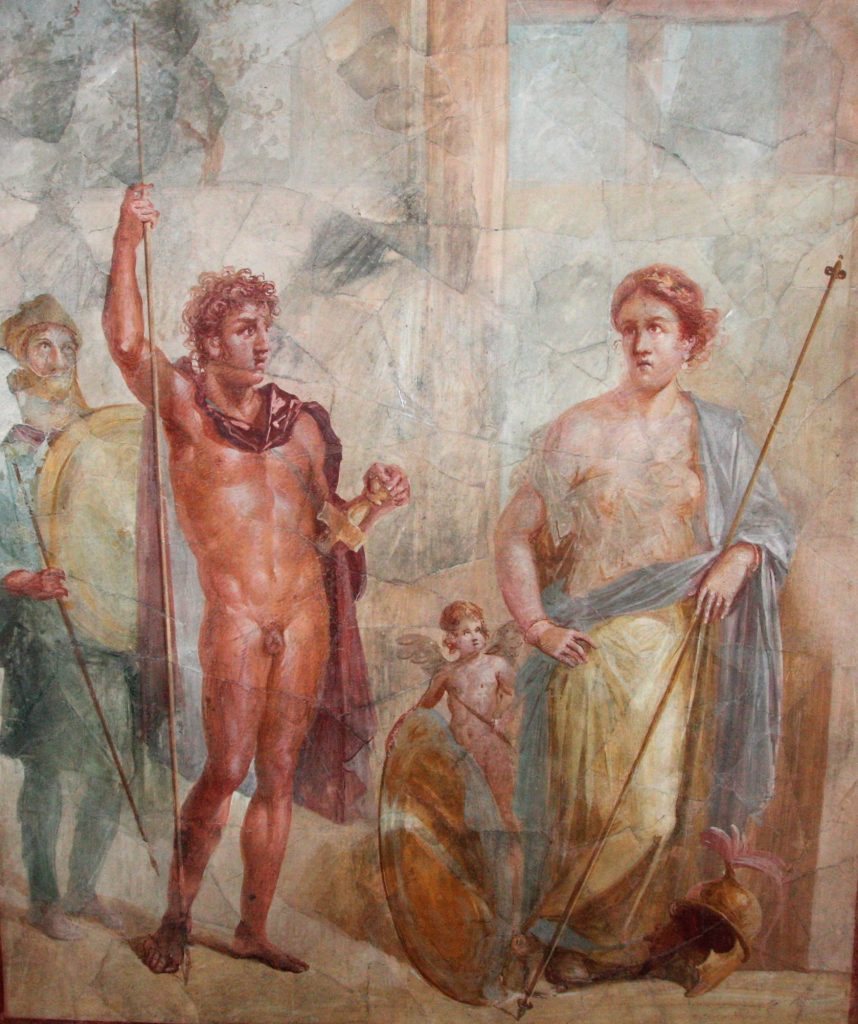 Dalla Casa del bracciale d’oro proviene questo affresco con Le nozze di Alessandro e Rossane (o Marte e Venere) del I secolo d.C. ora restaurato