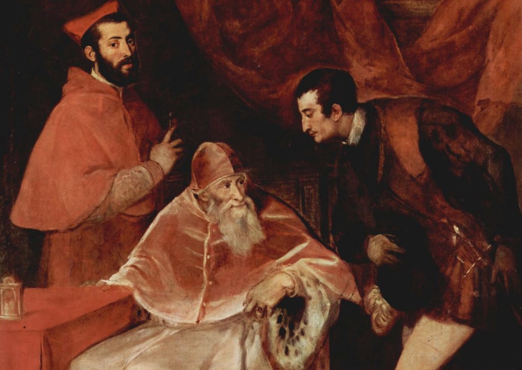 Dettaglio del ritratto di papa Paolo III Farnese di Tiziano (1546)