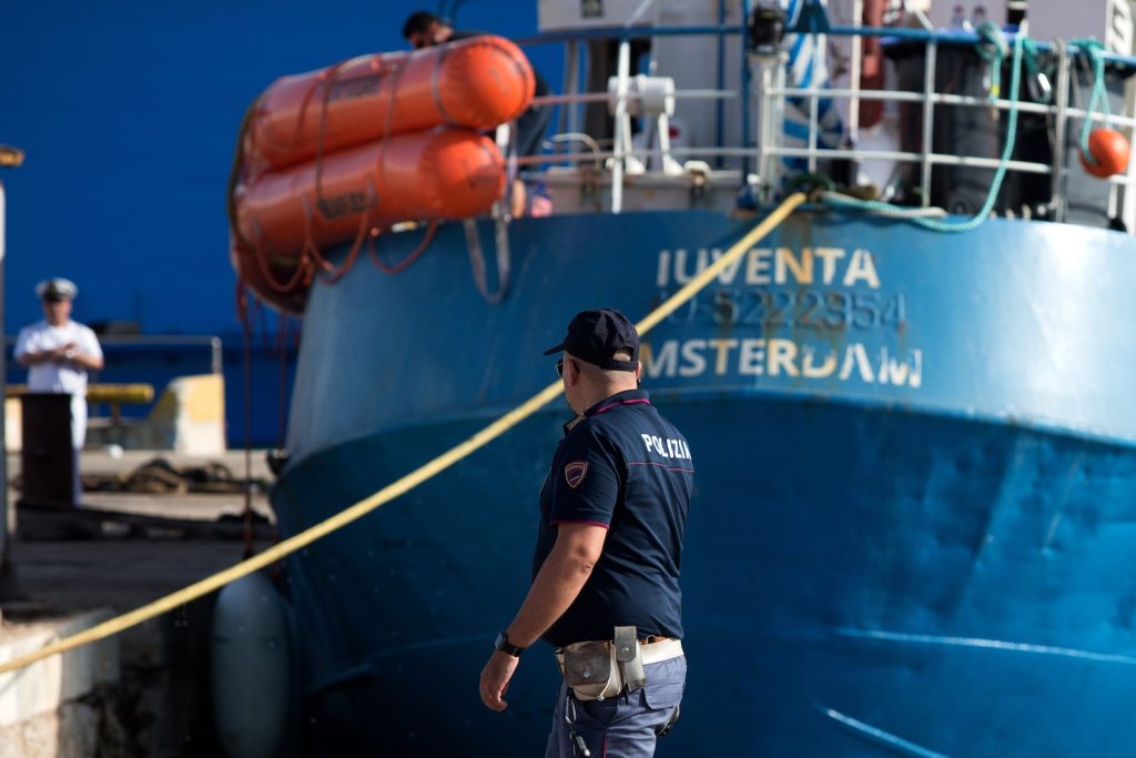 La Iuventa ormeggiata nel porto di Trapani (AFP)