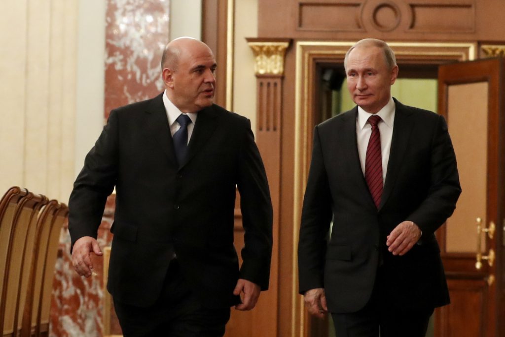 Vladimir Putin con il nuovo premier Mikhail Mishustin (Keystone)