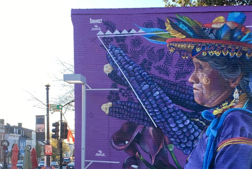 Murale intitolato «Alma Indigena» sulla popolare Wisconsin Avenue di Georgetown, firmato da Victor Quinonez