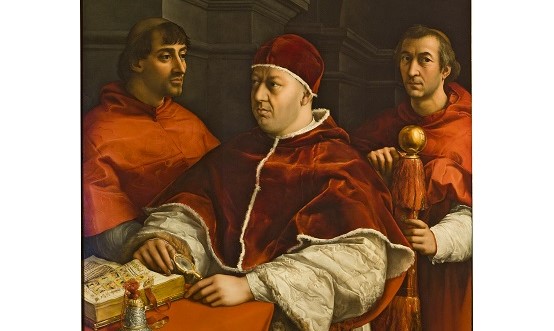 Raffaello, Ritratto Leone X tra i cardinali Giulio de' Medici e Luigi de' Rossi, 1518-19, Firenze, Uffizi, Gall. statue e pitture (Conc. Min. Beni e Att. Cult. e Tur.)