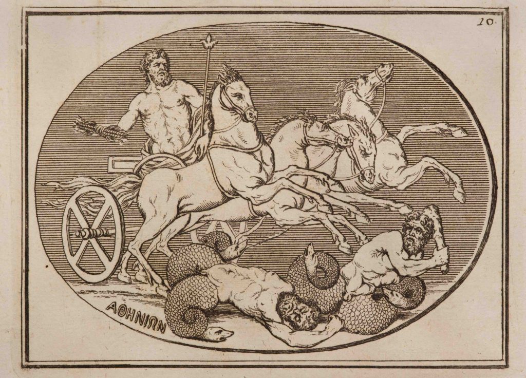 Anonimo, Cameo raffigurante Giove che fulmina i Giganti, incisione inserita in «Monumenti antichi inediti» n. 10, 1767 (Collez. d’arte m.a.x. museo, Chiasso)