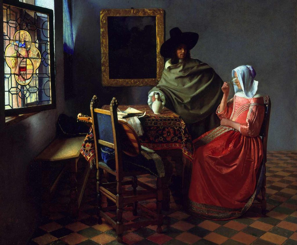 Bicchiere di vino, olio su tela dell’olandese Jan Vermeer Van Delft (1659-1660 circa) (Gemäldegalerie, Berlino)