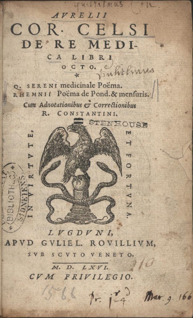 Il frontespizio dell’ottavo libro dell’opera De Re Medica di Celso (Università Sydney, Libreria)