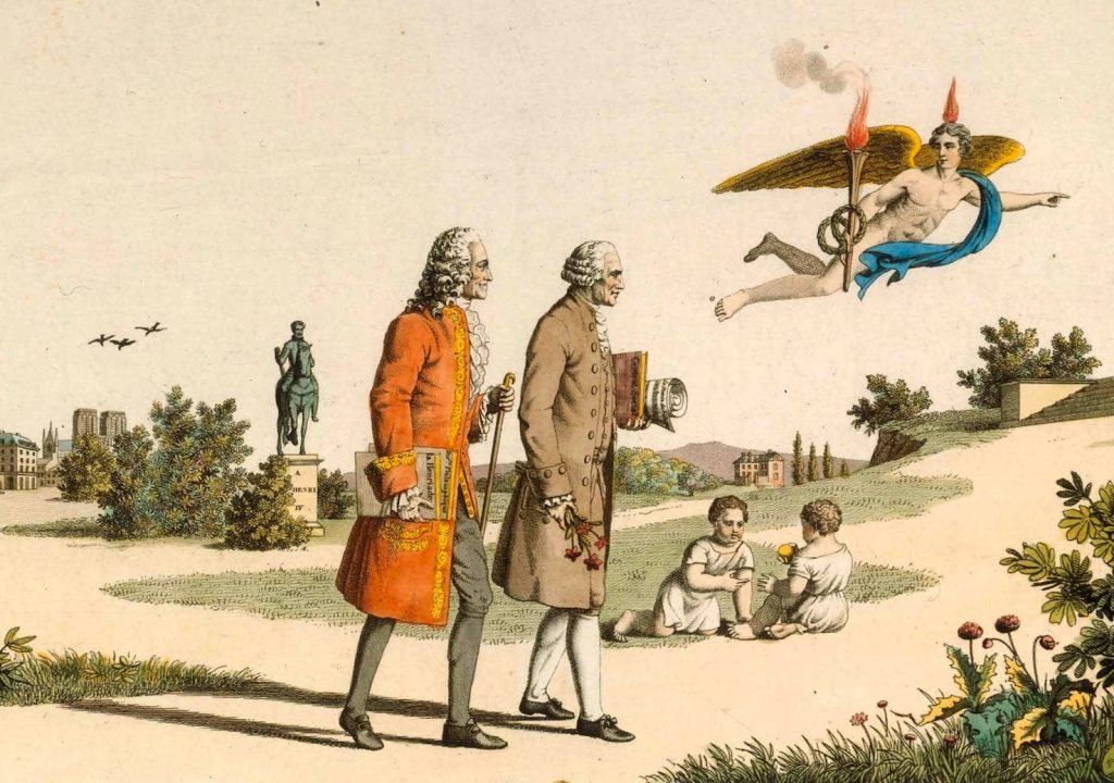Voltaire and Rousseau in un quadro di un artista anonimo, 1794 circa (datadeluge.com)