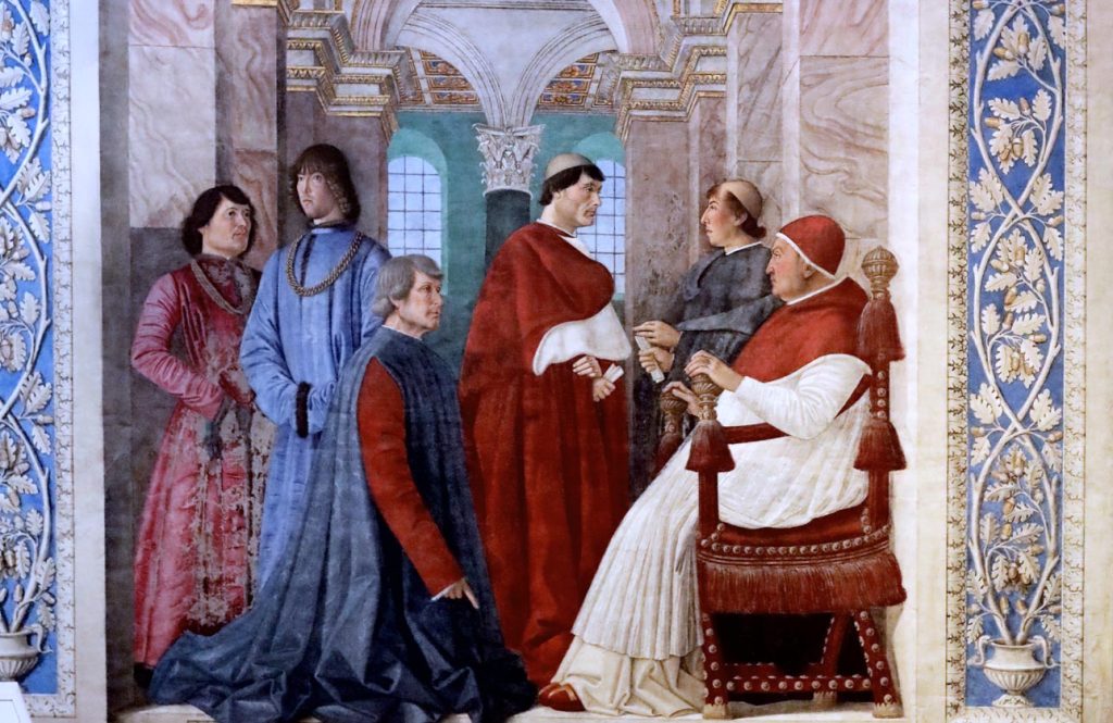 Sisto IV nomina Bartolomeo Sacchi, detto il Palatina, Prefetto della Biblioteca Vaticana, affresco di Melozzo da Forlì (1438-1494) (Jean Louis Mazieres)