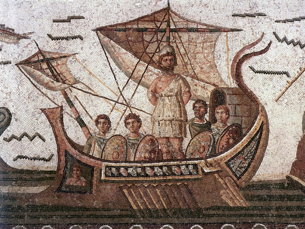 Mosaico romano: Ulisse ascolta il canto delle sirene (Wikipedia)