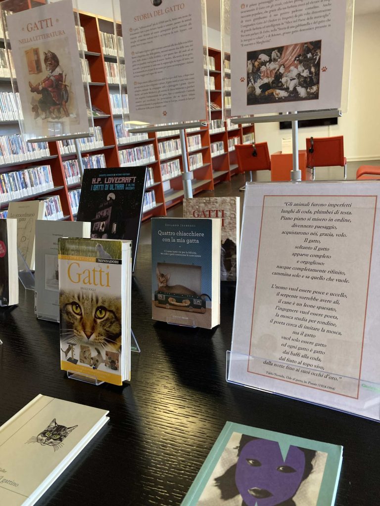 La mostra alla Biblioteca cantonale di Lugano propone non solo opere letterarie ma anche saggi, studi, manuali e interpretazioni grafiche dedicate ai gatti.