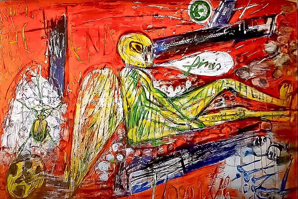 Una sua opera del ciclo Al tempo del Coronavirus (YouTube)