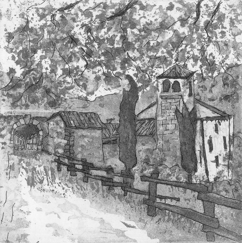 La Masseria di Torello, nel Medioevo era un monastero (Incisione su rame, acquaforte e puntasecca di Francesca Sganzini)