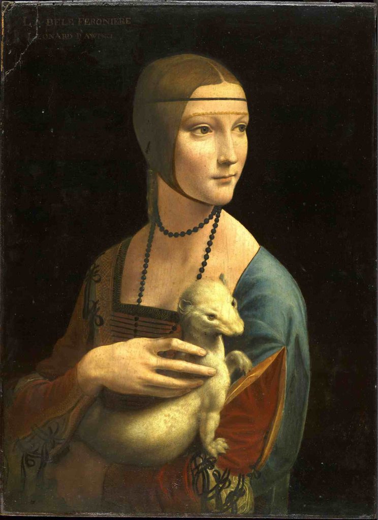 La "Dama con l'ermellino", dipinto a olio su tavola (54 ×40 cm) di Leonardo da Vinci, databile al 1488-1490
