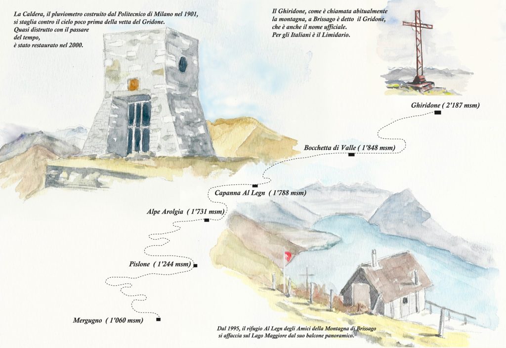 Illustrazione dell'itinerario verso la cima del Gridone (Venziani)