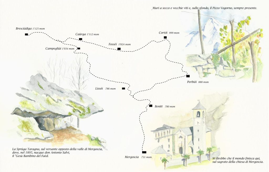 La mappa della passeggiata tra Mergoscia e Bresciàdiga