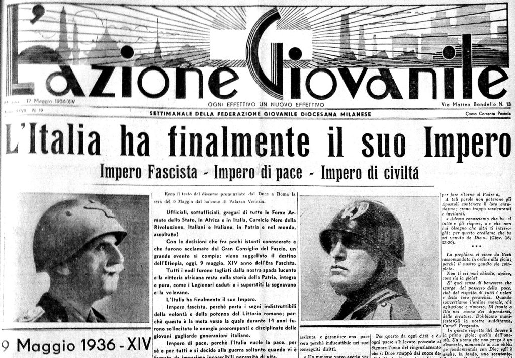 La prima pagine de L’Azione Giovanile di Milano del 17 Maggio 1936.