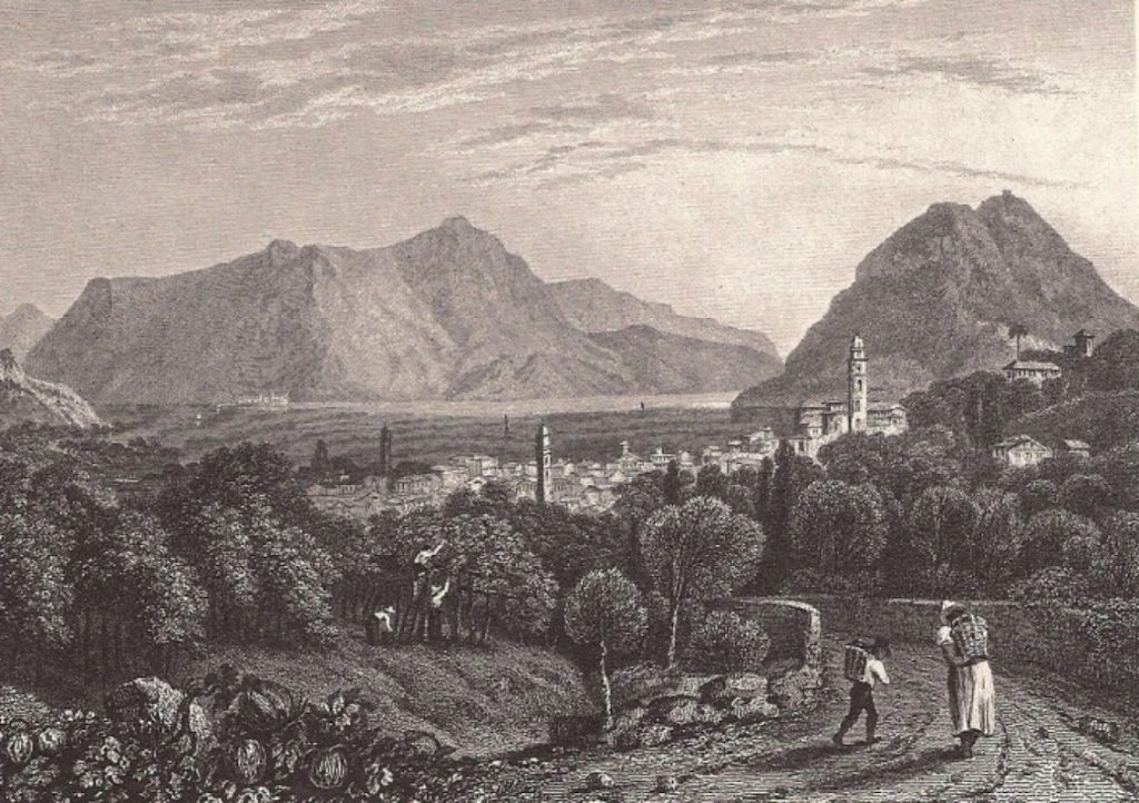 W. Brockendon – E. Finden, Lugano da settentrione, 1829, incisione su acciaio