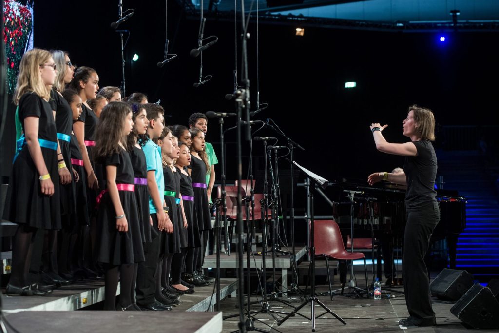 Concerto finale del Festival svizzero di cori giovanili e di bambini del 2017 svoltosi a Lugano (Keystone)