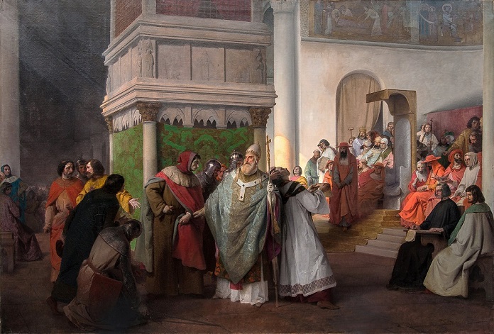 Francesco Hayez, Prete Orlando da Parma inviato di Arrigo IV di Germania e difeso da Gregorio VII contro il giusto sdegno del sinodo romano, 1857
