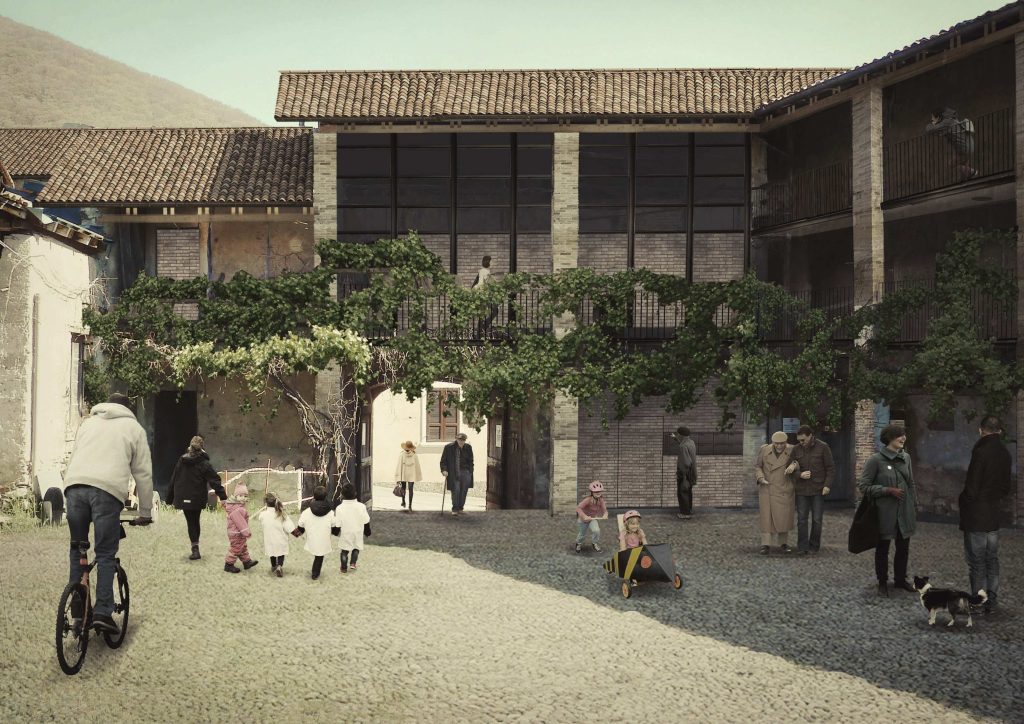 La corte interna della masseria Cuntitt ritroverà una funzione centrale per la comunità (Studio Edy Quaglia)
