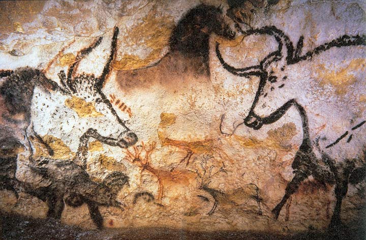 Un dipinto di animali nella grotta di Lascaux (Wikipedia)