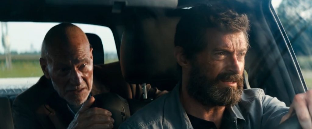 Patrick Stewart e Hugh Jackman in uno still di Logan (wikipedia)