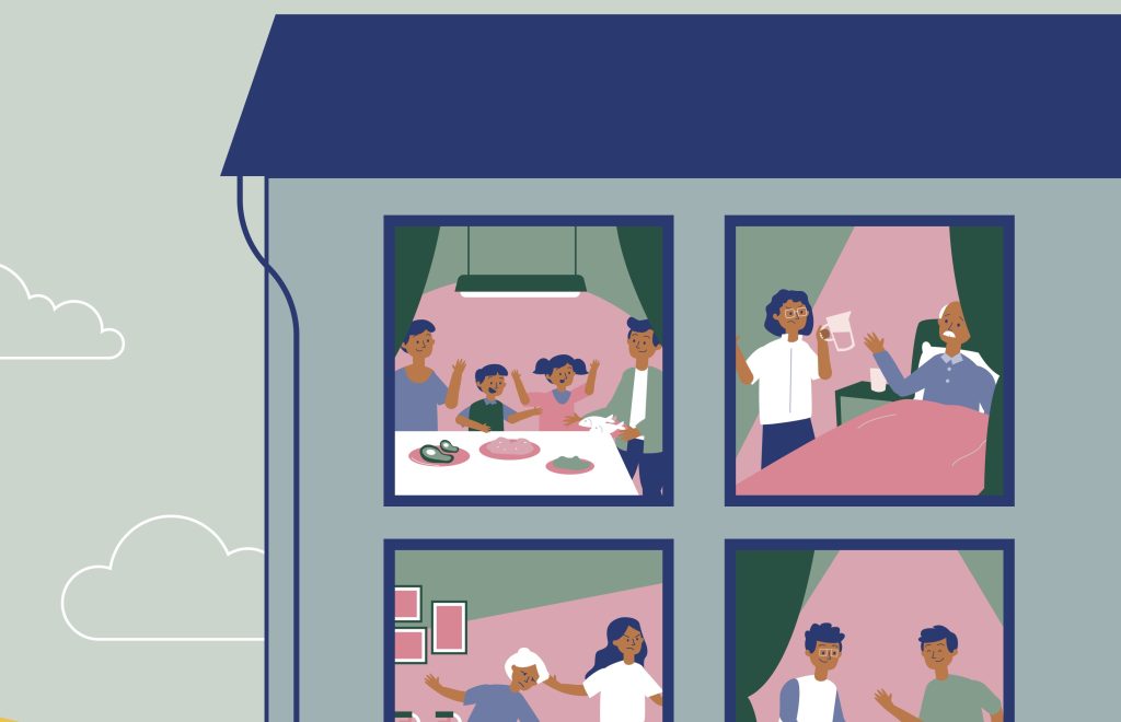 Il flyer della campagna illustra scene che si svolgono in un normale edificio residenziale.