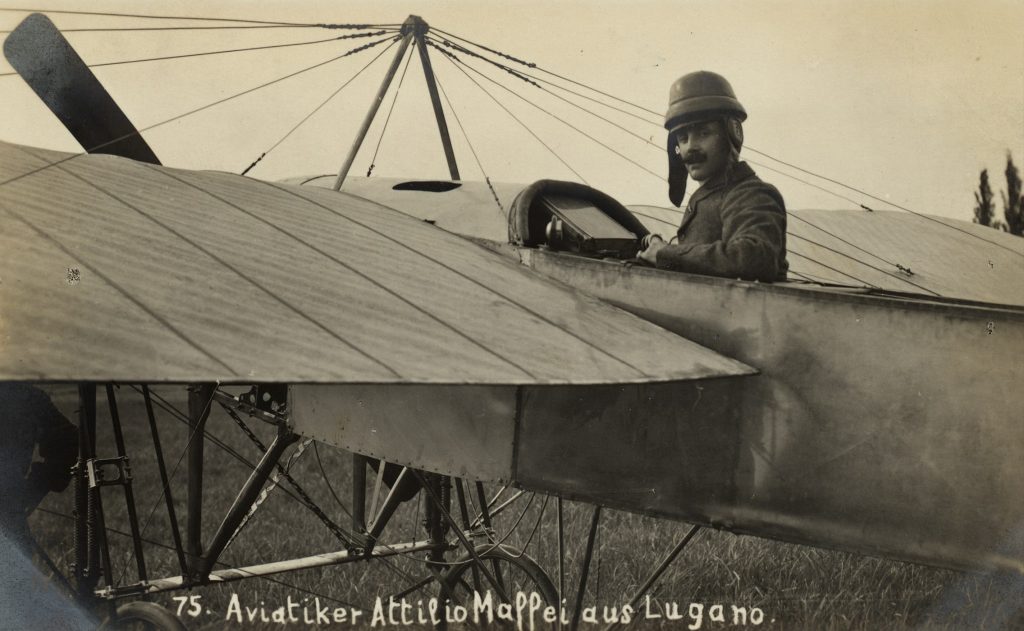Ritratto dell’aviatore luganese Attilio Maffei, 1913 ca. (ETH Blibliothek Zürich, Bildarchiv/ Fotograf: Jean Gaberell)