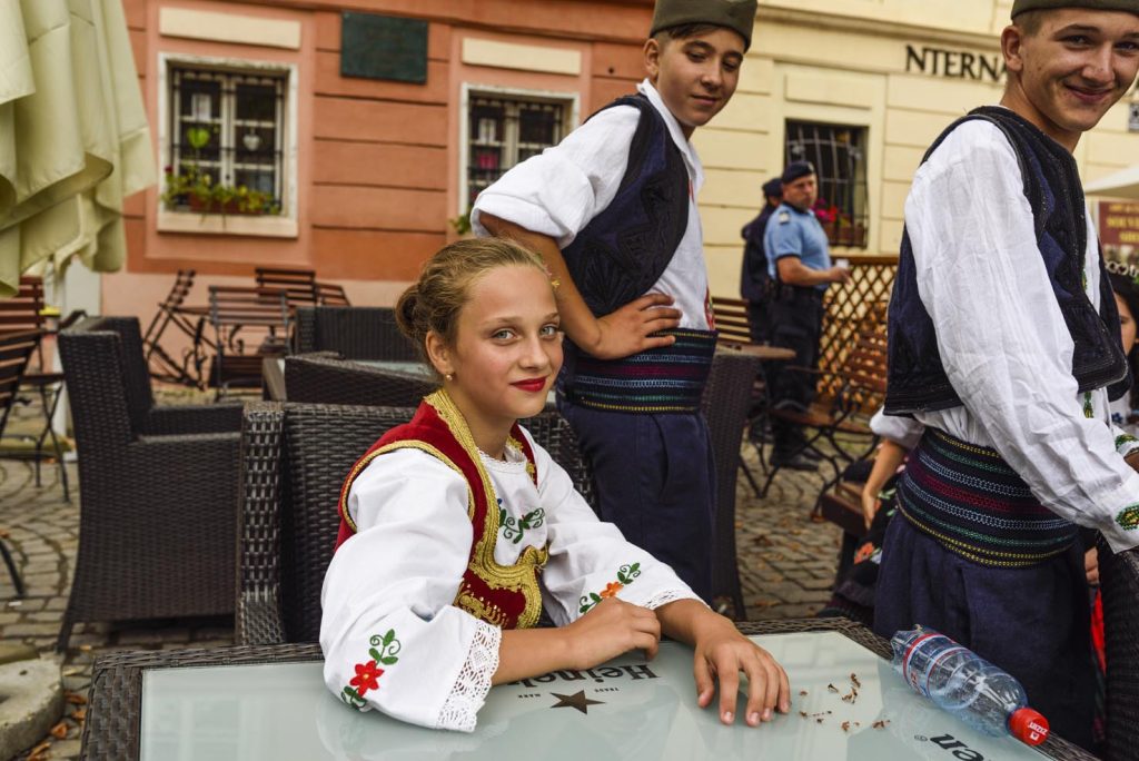 Sighisoara. Ballerini in scena nel luogo principale di Città Alta