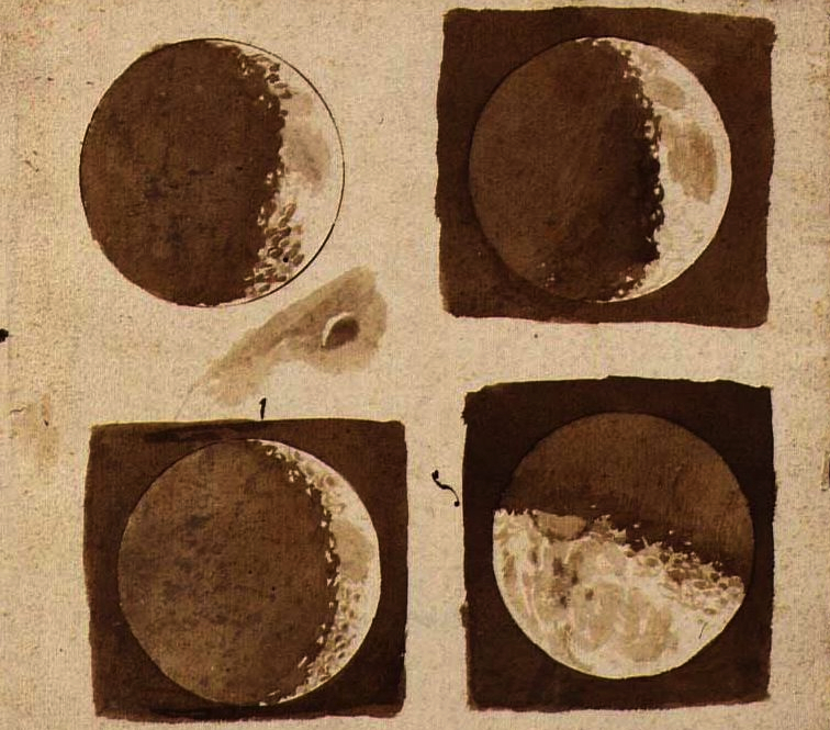 Le fasi della Luna disegnate da Galileo nel 1616: contro il senso comune di allora dimostrò che era la Terra a ruotare attorno al Sole
