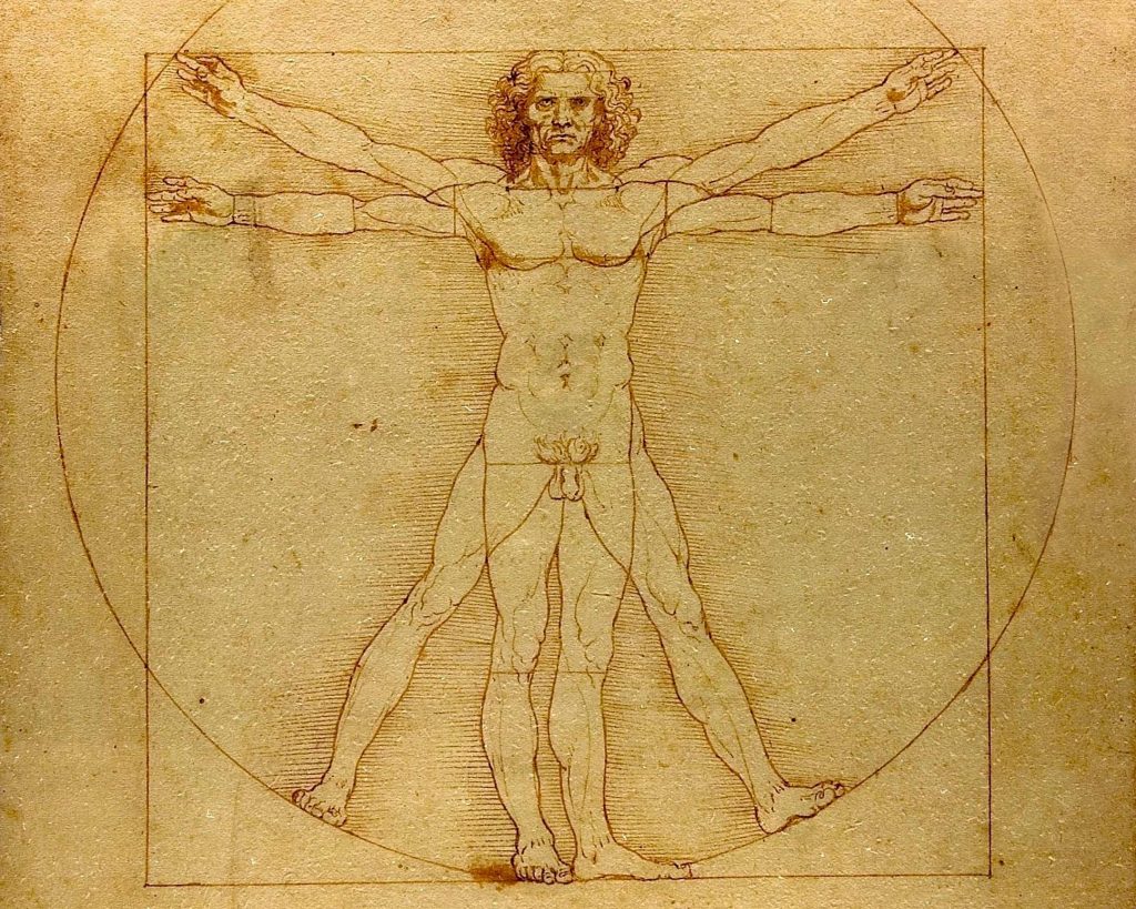 L’Uomo Vitruviano di Leonardo da Vinci (Wikipedia)