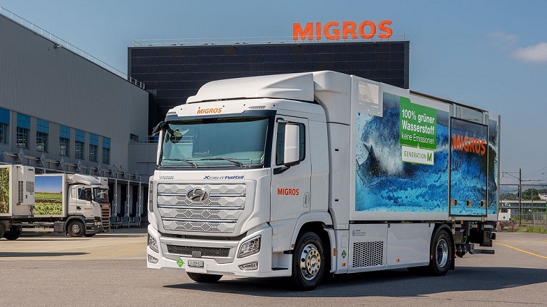 Uno dei due mezzi pesanti a idrogeno che presto faranno parte della flotta Migros