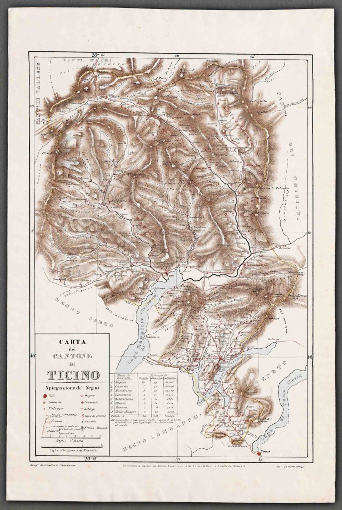 Carta del Cantone di Ticino, Heinrich Keller, Zurigo, 1835? (ETH-Bibliothek Zürich)
