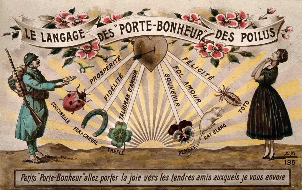 Cartolina illustrata d’epoca con auguri di buona sorte (Wellcome Collection)