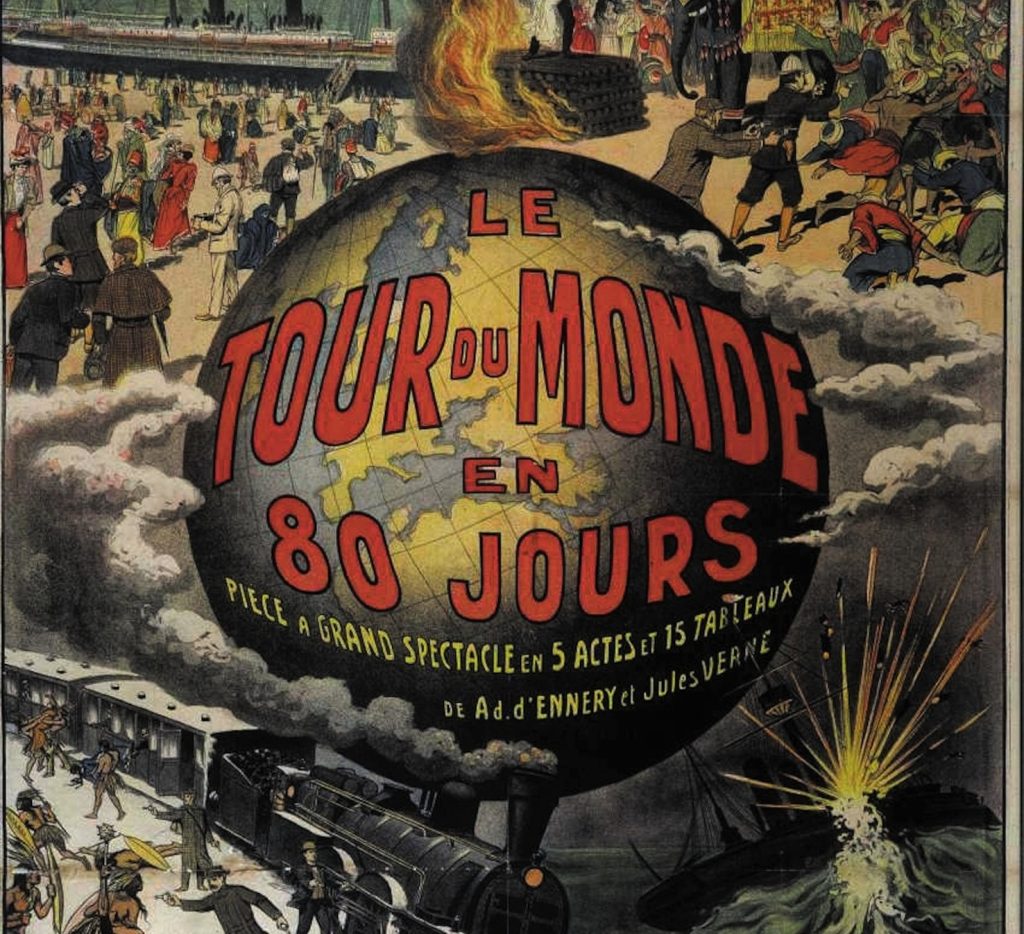 Un manifesto per lo spettacolo teatrale di Jules Verne a Parigi