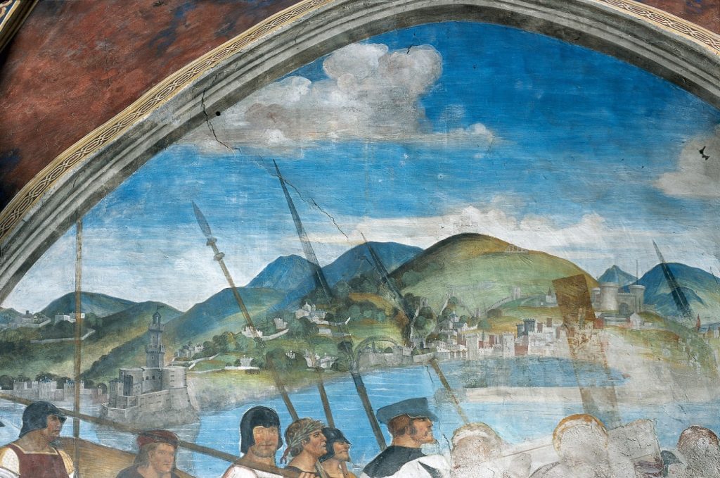 Domenico Pezzi, <i>Andata al Calvario con veduta della città di Genova</i>, 1513, chiesa di Santa Maria del Sasso a Morcote