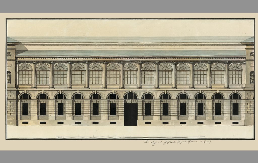 Giacomo Quarenghi, Prospetto delle Logge di Raffaello all’Ermitage, ultimo quarto del XVIII secolo (Mendrisio, Archivio del Moderno, Album Rusca Grimani)