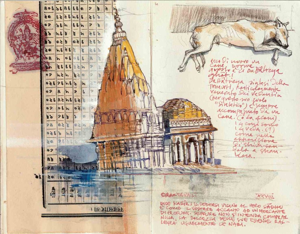 Una bastardina dorme sul Dattatreya Ghat a Varanasi. Nell’iconografia Indù la divinità Dattatreya è sempre associata a un cane, simbolo del Veda