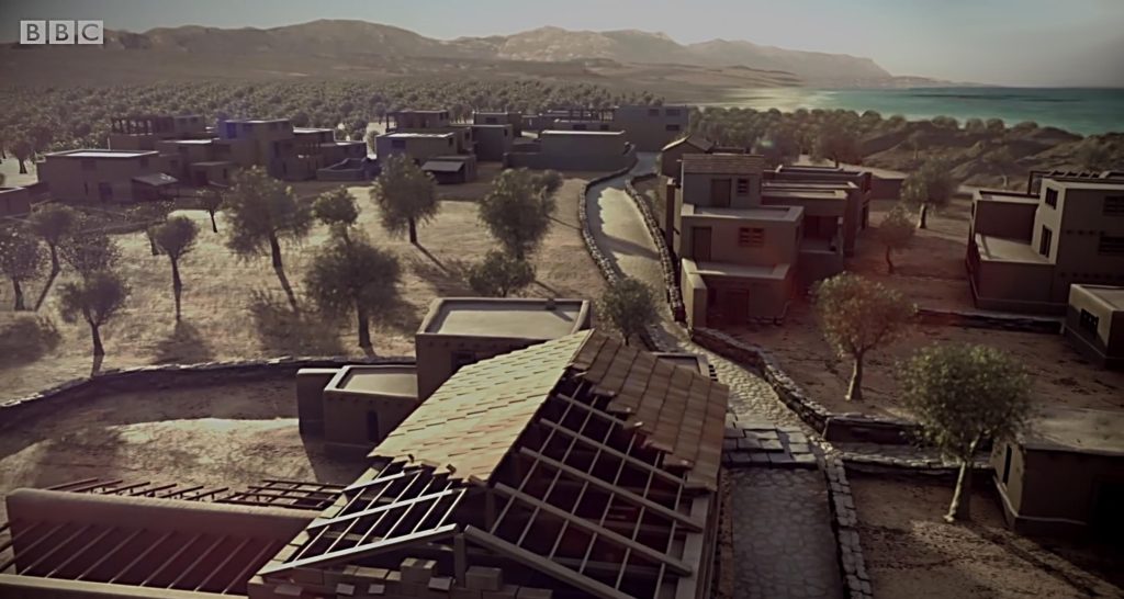 Ricostruzione in 3D di come doveva essere la città di Pavlopetri nel documentario della BBC (BBC)