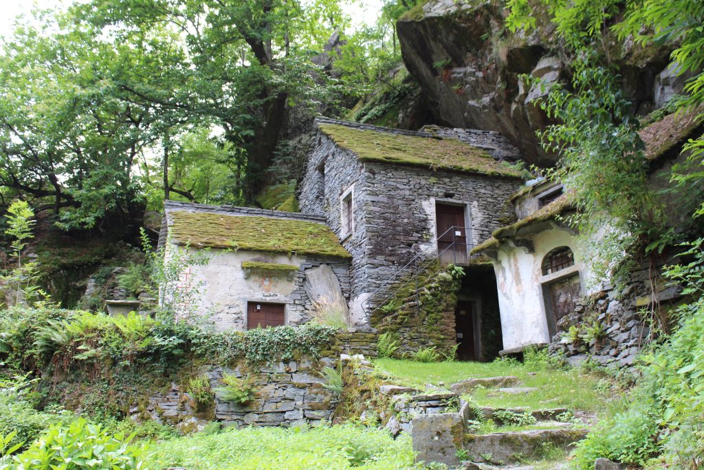 I grotti sono collegati da un sentiero tra gradoni, radici e sassi (E. Stampanoni)