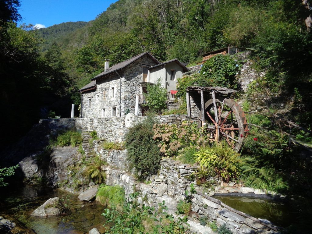 Tra Pila e Costa si può ammirare la vecchia ruota di un mulino nei pressi del «Ri di Mulitt» (E. Stampanoni)