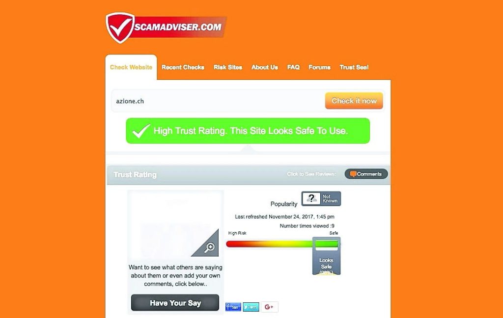 Analizza la sicurezza dei siti web in tempo reale: www. scamadviser.com.