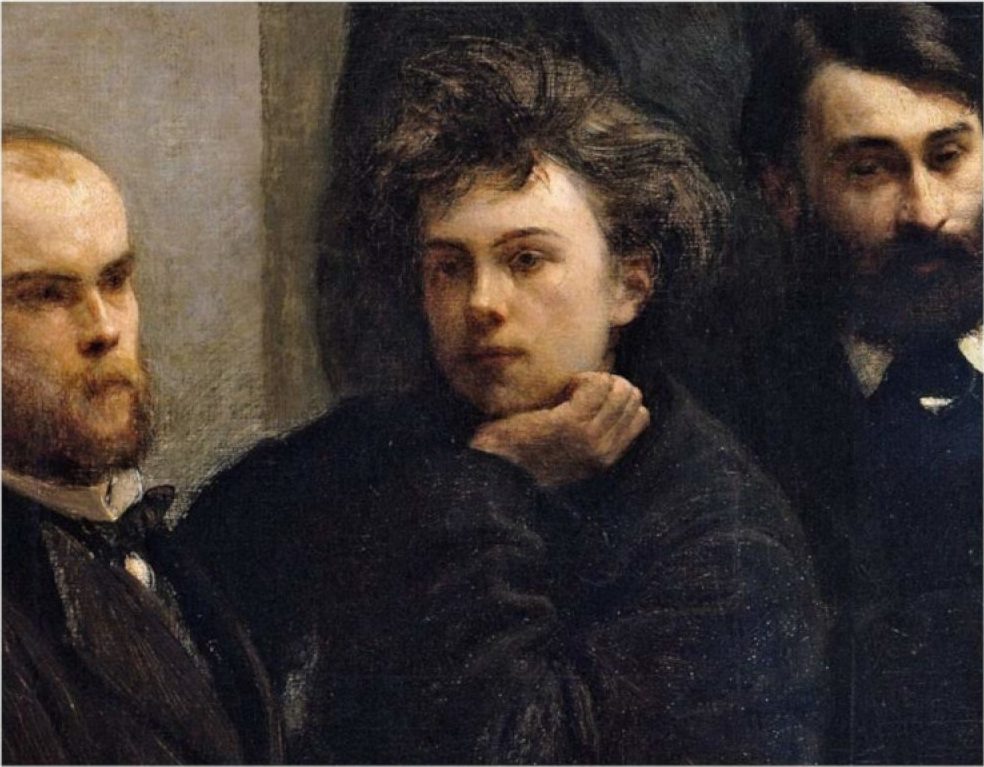 Léon Valade, Ernest d’Hervilly, Camille Pelletan, particolare di Coin de la table, di Fantin-Latour (1872) riportato sulla copertina del libro