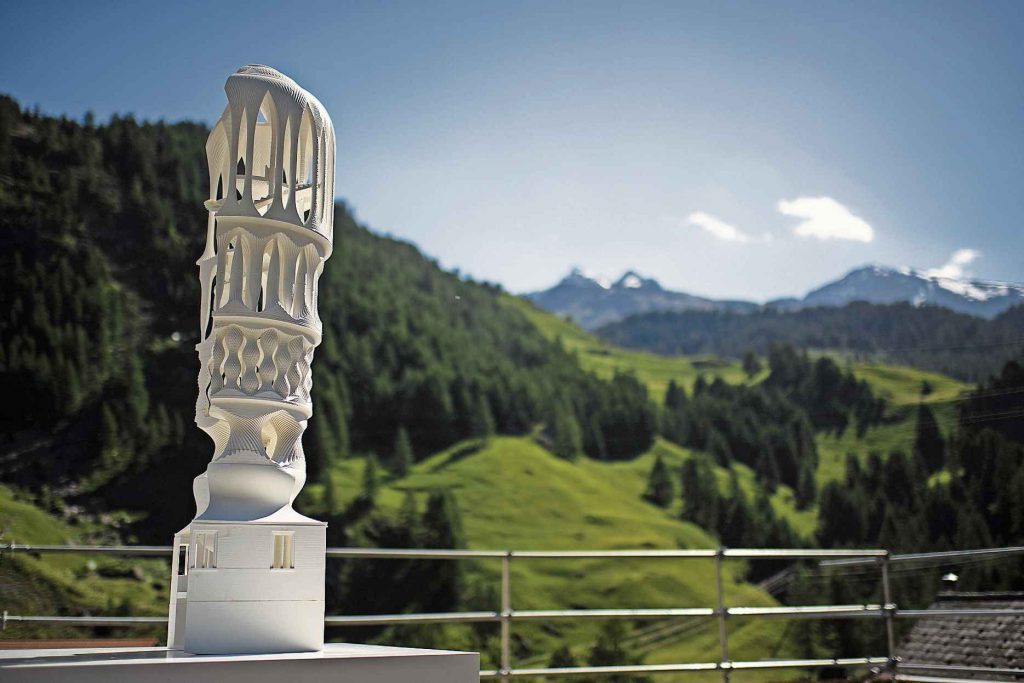 Modellino della Torre Bianca che sorgerà a Mulegns (Keystone)