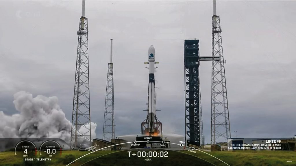 Fotogramma del video del lancio della navicella Hera da Cape Canaveral in Florida il 7 ottobre scorso (Keystone)