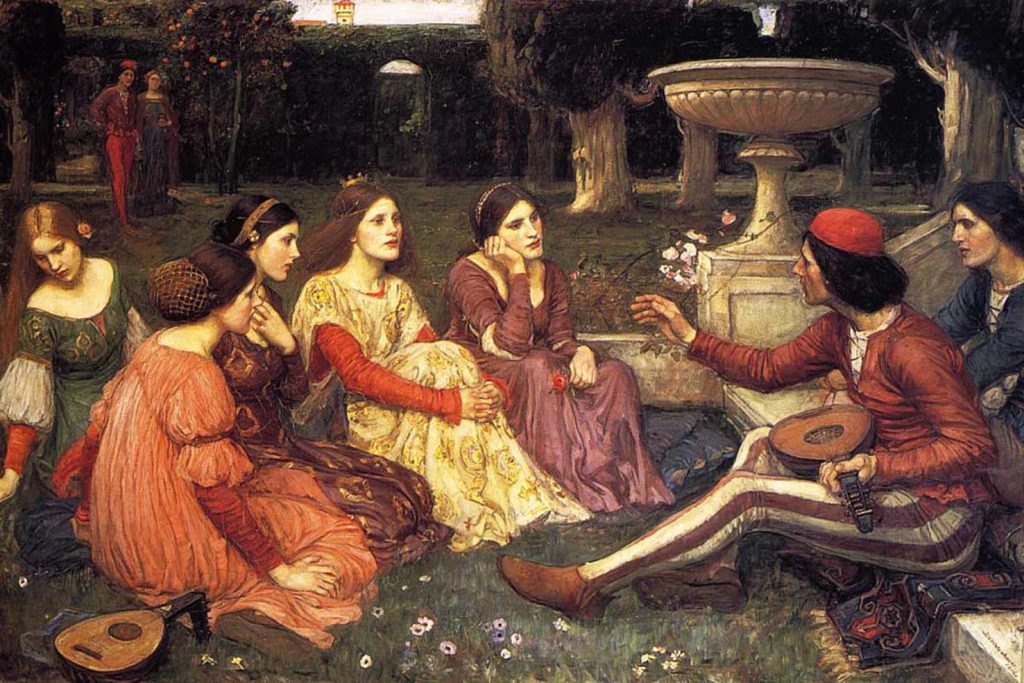 Dipinto di John William Waterhouse, A tale from the Decameron (Una novella dal Decamerone), 1916